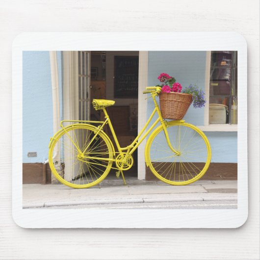 gele fiets en bloemmandje muismat (Voorkant)