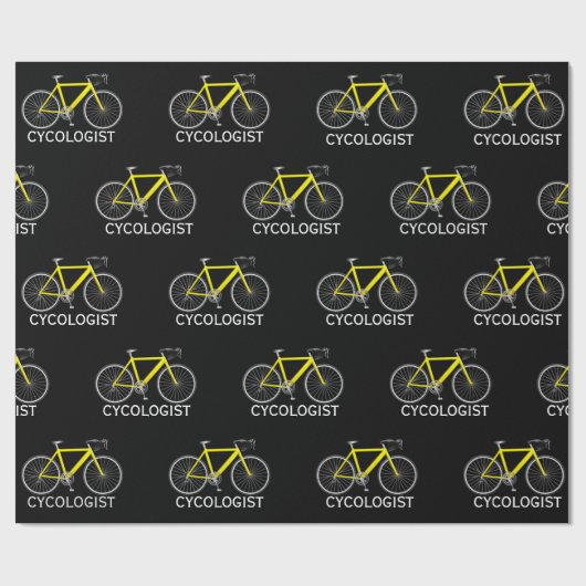 Gele fiets met cycoloog tekst cadeaupapier (Vlak)