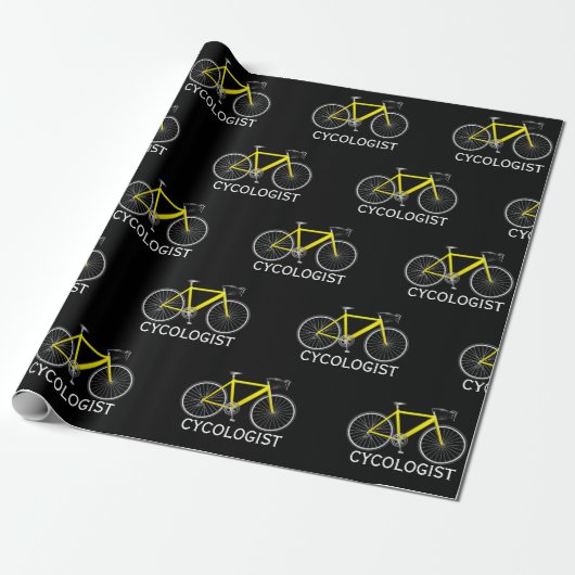 Gele fiets met cycoloog tekst cadeaupapier (Uitgerold)