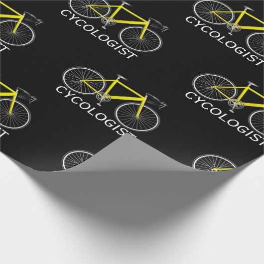 Gele fiets met cycoloog tekst cadeaupapier (Hoek)
