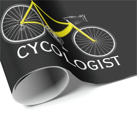 Gele fiets met cycoloog tekst cadeaupapier (Rol Hoek)