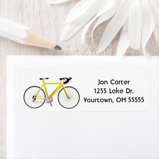 gele fiets op wit etiket (Insitu)