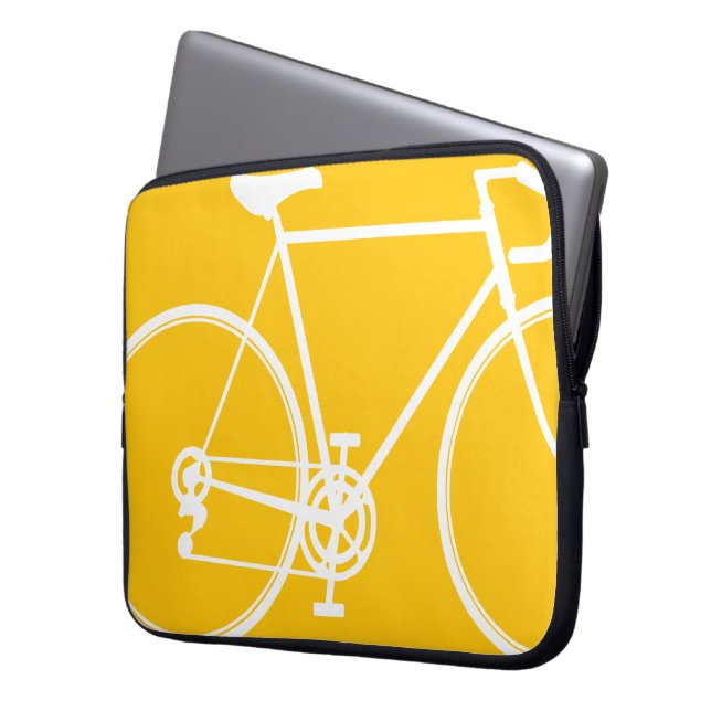 Gele fietsvormende laptophoes laptop sleeve (Voorkant Links)