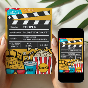 Gele filmavond verjaardagsfeestje voor jongens kaart