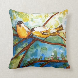 Gele finches Waterverf Art Design Pillow 16x16 Kussen
