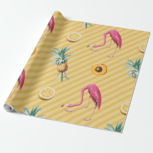 Gele Flamingo Mango Citroen Patroon Cadeaupapier