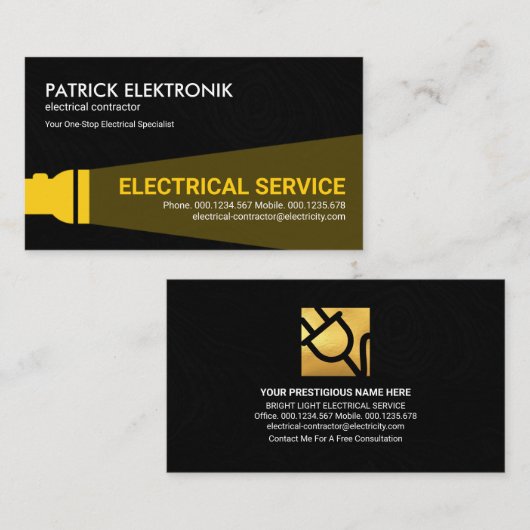 Gele Flashlight Black Night Grunge Electrice Visitekaartje (Voorkant / Achterkant)