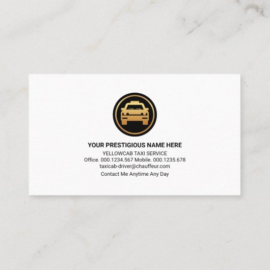 Gele Flashlight Night Taxi Cab Visitekaartje (Achterkant)