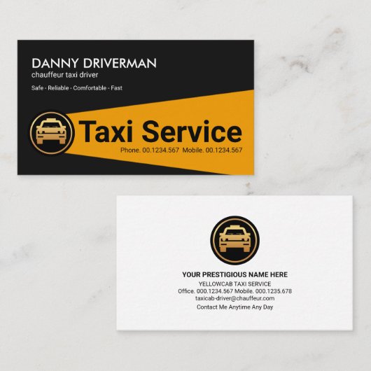 Gele Flashlight Night Taxi Cab Visitekaartje (Voorkant / Achterkant)