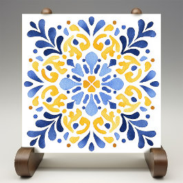 Gele Fleur-de-Lis Azulejo Print Tegeltje