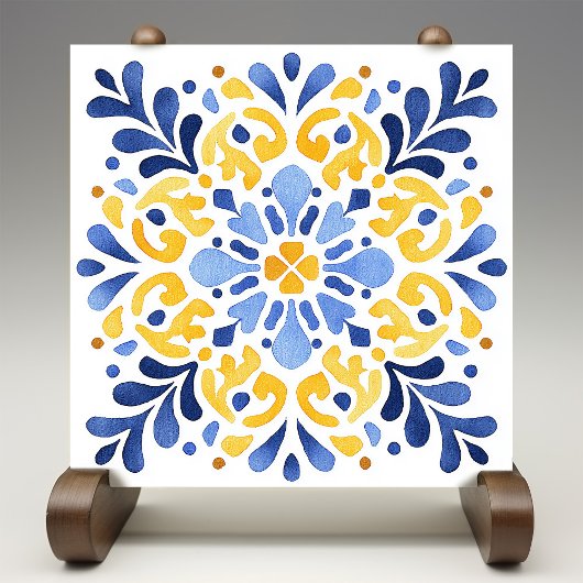 Gele Fleur-de-Lis Azulejo Print Tegeltje