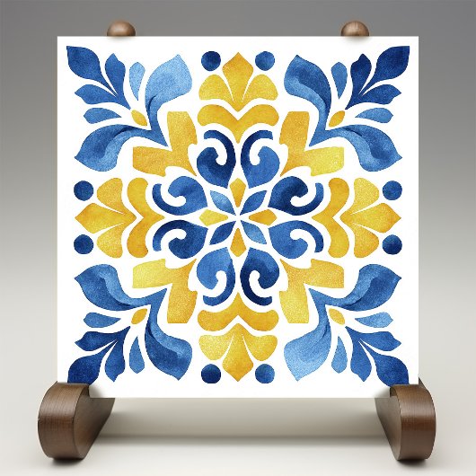 Gele Fleur-de-Lis Azulejo Print Tegeltje