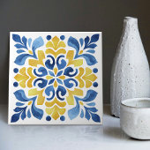 Gele Fleur-de-Lis Azulejo Print Tegeltje