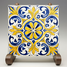 Gele Fleur-de-Lis Azulejo print Tegeltje