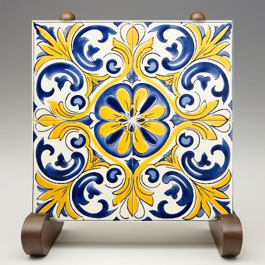 Gele Fleur-de-Lis Azulejo print Tegeltje