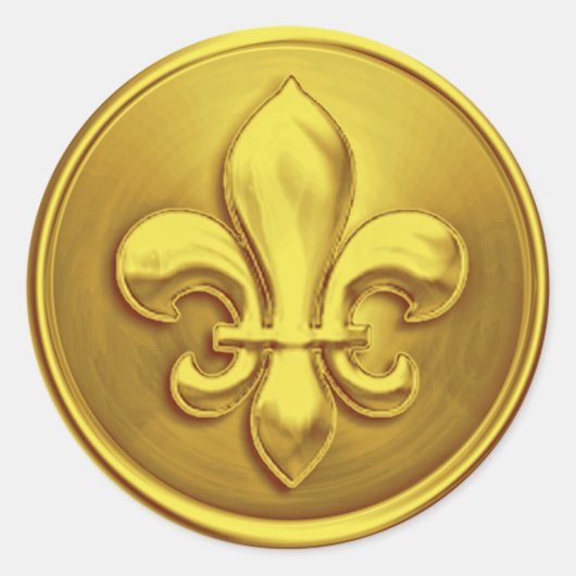 Gele Fleur de Lis Envelope Seal Embossed Kijk Ronde Sticker (Voorkant)