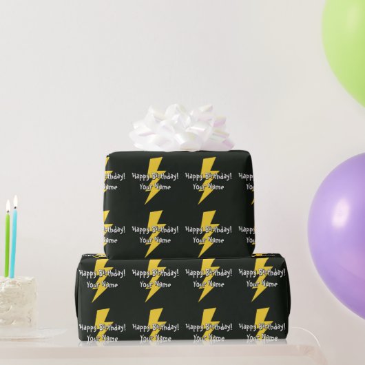 Gele flits bliksemstraal gepersonaliseerde verjaar cadeaupapier (Feestgeschenken)