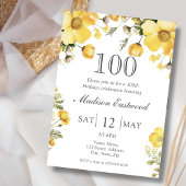 Gele Floral 100th Birthday Uitnodiging