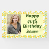 Gele Floral 40th Birthday Foto Spandoek (Horizontaal)