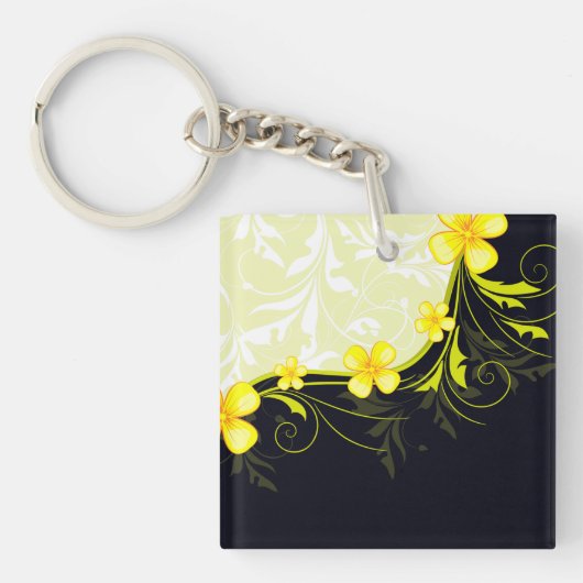 Gele Floral Background Sleutelhanger (Voorkant)
