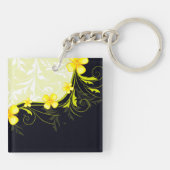 Gele Floral Background Sleutelhanger (Achterkant)