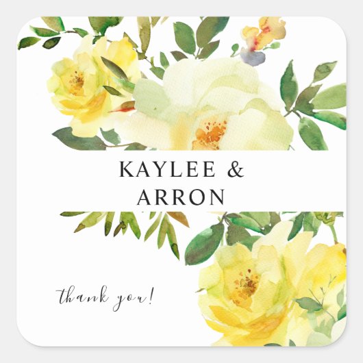 Gele Floral bedankt Vierkante Sticker (Voorkant)