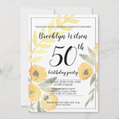 Gele Floral Birthday Party nodigt uit Kaart (Voorkant)