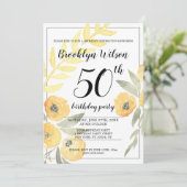 Gele Floral Birthday Party nodigt uit Kaart (Staand voorkant)