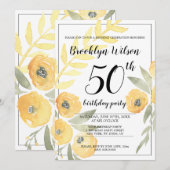 Gele Floral Birthday Party nodigt uit Kaart (Voorkant / Achterkant)