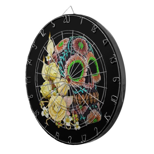 Gele Floral Black Sugar Skull Day of the Dead Dartbord (Voorkant Rechts)