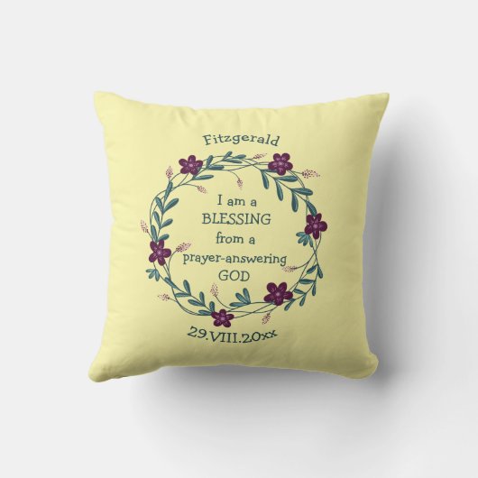 Gele Floral Blessing Persoonlijke Christelijke Bab Kussen (Achterkant)