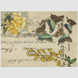 Gele Floral Butterflies Ephemera ontleedblad Tissuepapier