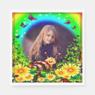 Gele Floral Butterfly en slak foto van Birthday Servet