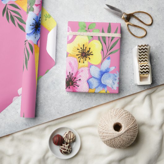 Gele Floral Coffee Cup Moederdag Cadeaupapier (Crafts)