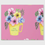 Gele Floral Coffee Cup Moederdag Cadeaupapier (Vlak)