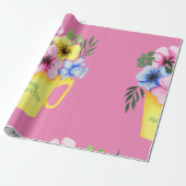 Gele Floral Coffee Cup Moederdag Cadeaupapier (Uitgerold)