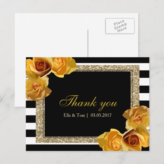 Gele Floral Dank je Briefkaart (Voorkant / Achterkant)