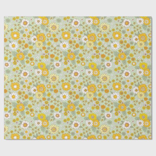 Gele Floral Garden Pattern Cadeaupapier (Vlak)