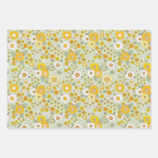 Gele Floral Garden Pattern Inpakpapier Vel (Voorkant 2)