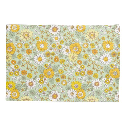 Gele Floral Garden Pattern Kussensloop (Achterkant)