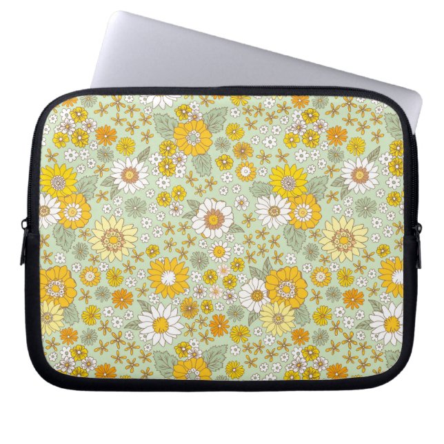 Gele Floral Garden Pattern Laptop Sleeve (Voorkant)
