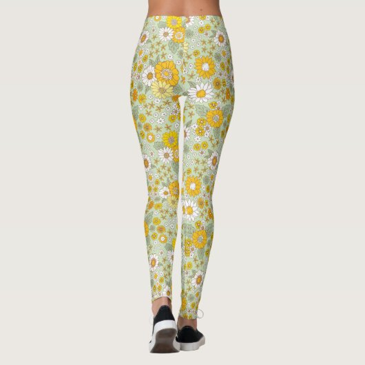 Gele Floral Garden Pattern Leggings (Achterkant)