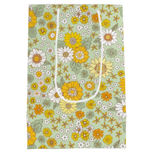 Gele Floral Garden Pattern Medium Cadeauzakje (Achterkant)