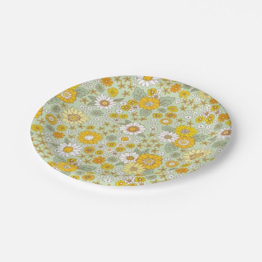 Gele Floral Garden Pattern Papieren Bordje (Gekanteld)
