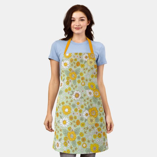Gele Floral Garden Pattern Schort (Gedragen)