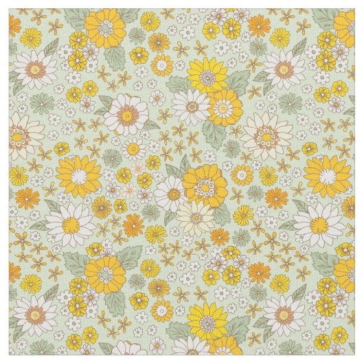 Gele Floral Garden Pattern Stof (Close Up)