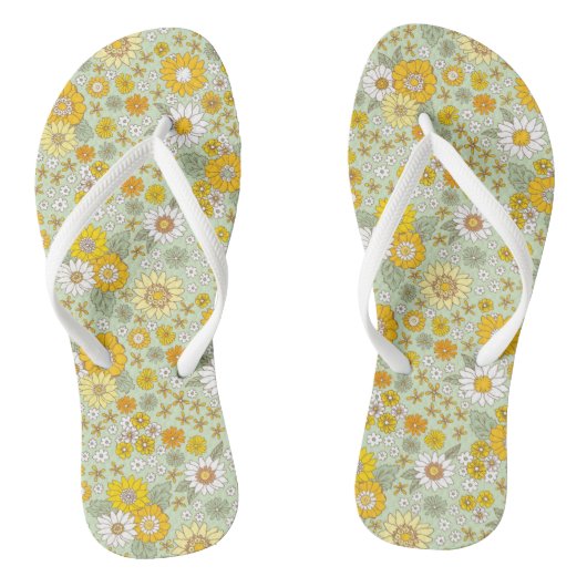 Gele Floral Garden Pattern Teenslippers (Voetbed)