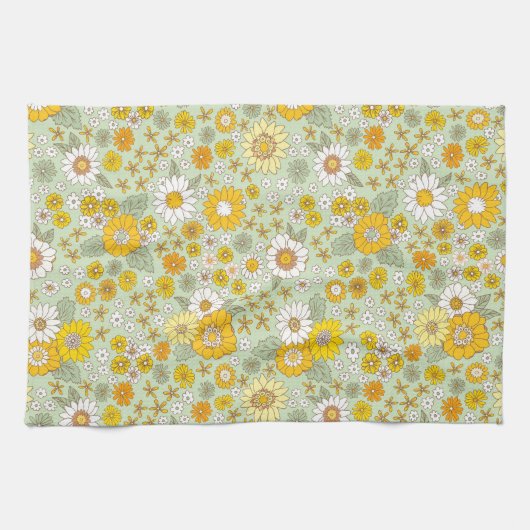 Gele Floral Garden Pattern Theedoek (Horizontaal)