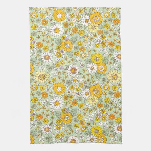 Gele Floral Garden Pattern Theedoek (Verticaal)