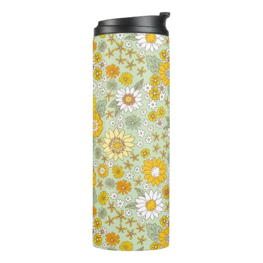 Gele Floral Garden Pattern Thermosbeker (Gedraaid links)
